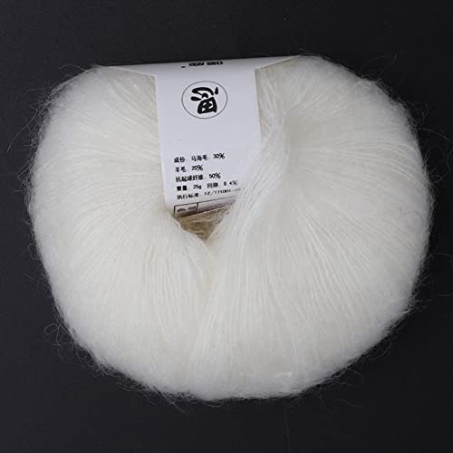 Popular Soft Mohair Knitting Angora Wool Yarn for DIY Knitting (with a Crochet)(White)