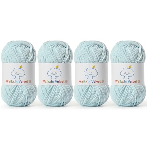 4 Pack Fluffy Chenille Yarn for Crocheting, Baby Yarn for Crocheting Soft, 200g/7.05oz Velvet Amigurumi Yarn, Fingering Weight Yarns for Crocheting Baby Blankets、DIY Craft.(4 Baby Blue) - color: [4 Baby Blue]