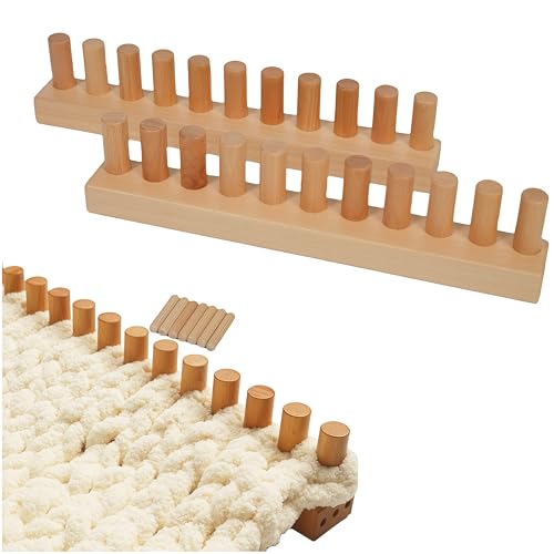 SRYBLT 2-Pack DIY Chunky Knit Blanket Loom, 30.2-inch Long Beech Wood Base with Solid Wood Pegs, Stackable for Portability, Expandable Connections, and Clear Coating (Without Brand Name)
