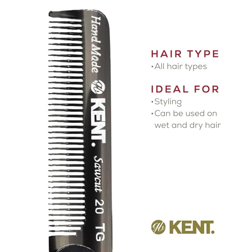 Kent 20T Black Graphite Handmade Folding Pocket Comb for Men, Fine Tooth Hair Comb Straightener for Everyday Grooming Styling Hair, Beard or Mustache, Use Dry or with Balms, Saw Cut, Made in England - color: Graphite, size: 6 Pack