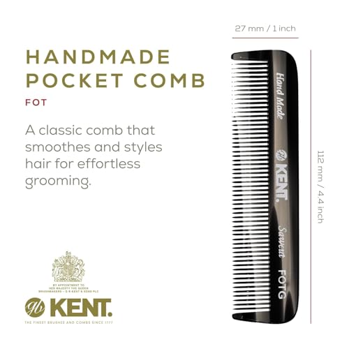 Kent FOT Black Graphite Fine Tooth Comb for Men - Handmade Pocket Comb for Travel, Styling, Fine or Thinning Hair, Mustache and Beard Care Handpolished Saw-Cut Made in England - color: Graphite, size: 2 Pack