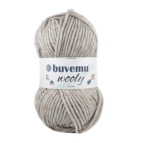 Wooly Soft Fluffy Bulky Weight #5 Wool Blended Fast Knitting Crocheting Yarn, 25% Wool 75% Acrylic, 100 Gram (3.53 Ounces) 109 Yards (100 Meters) (Beige Melange) - color: Beige Melange, size: 1 Pack