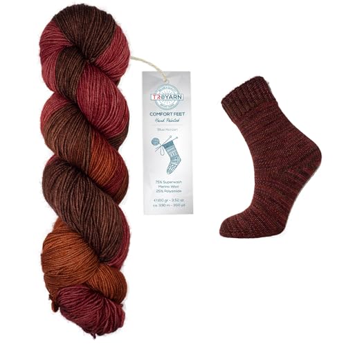Troyarn Comfort Feet (2- Skeins Pack) Hand Painted Yarn 75% Superwash Merino Wool and 25% Polyamide (Fine/Sport 2 Weight) / (2 x 3.52 Oz - 2 x 100 gr) / (2x360 Yard-2x330 mt)(11268 - Spice Route) - color: 11268, size: 2 Skein