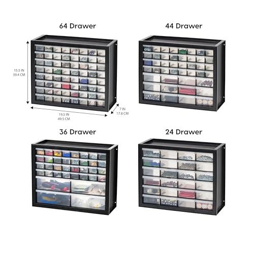 IRIS USA 44-Drawer Small Parts Storage Cabinet, Crafts, Made in USA, Black | Wall-mountable, Stackable, Building Bricks, Screws, Nuts & Bolts, Hardware, Garage Tool Storage - color: Black, size: 44 Drawer