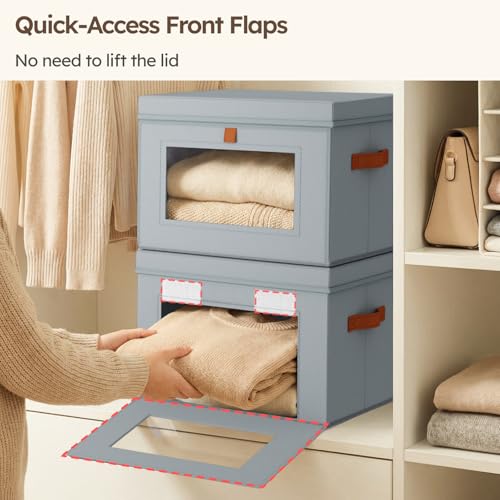 Homsorout Storage Bins with Lids - Front Opening Storage Box with Clear Window & Handles, Stackable Foldable Fabric Bins for Closet Organization, Clothes, Sweaters, Towels, Blankets, 6 Pack, Grey - color: Grey, size: Large - 6 Pack
