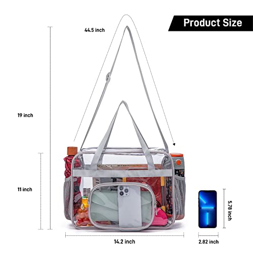 Clear Bags Stadium Approved,See Through Tote Bag+Shoulder Strap Large Transparent Bag - color: Large Size Grey
