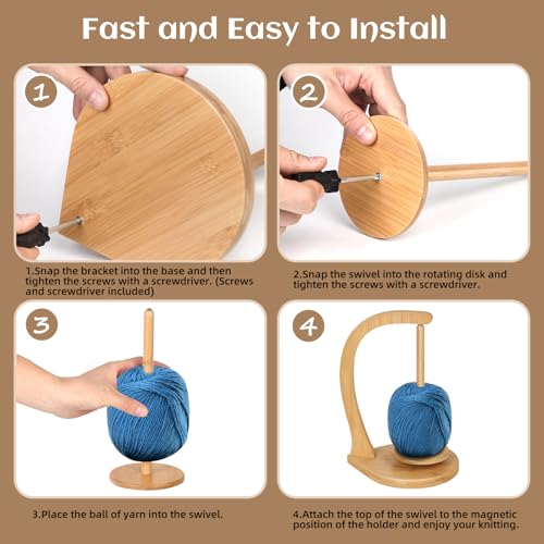 Wooden Yarn Holder for Knitting and Crocheting, Magnetic Crochet Yarn Holder, Spinner Yarn Holder for Crocheting, Crochet Accessories for Yarn Ball (Wood Color) - Large - color: Wooden Color