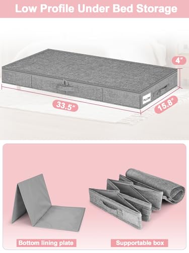 4-In Low Profile Under Bed Storage, Rigid Structure, 2 Pack, Gray | Below 4 Inch Low Space Storage, Rigid Sides & Bottom, Reinforced Handles, Foldable Design, for Couches, Cribs, Dorm Beds - color: Gray-Rigid-2pcs, size: 4 Inch