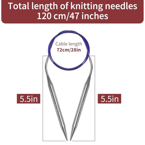 Soosui 4.5 mm Circular Knitting Needles US7, 47 inches/120 cm Curved Tail | For beginners, Knitting shawls, scarves, blankets, Large projects - size: US7/4.5mm