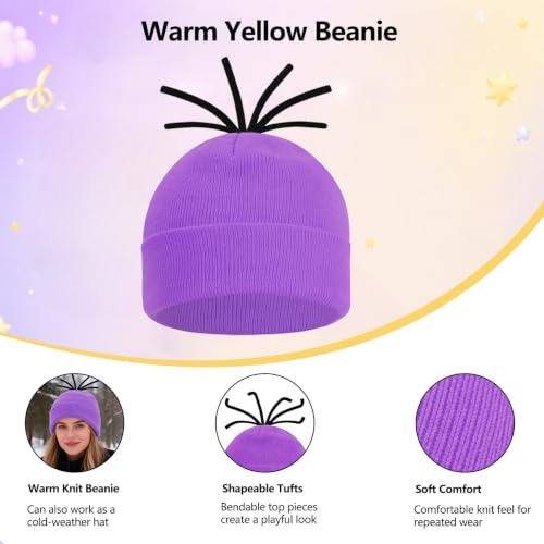 Cartoon Character Costume Accessory Kit Adult Men Women Halloween Costumes | Funny Easy Halloween Costumes Accessories Beanie Hat Goggles Gloves Banana Keychain for Birthday Themed Party Dress Up Set - color: Purple - 4pcs