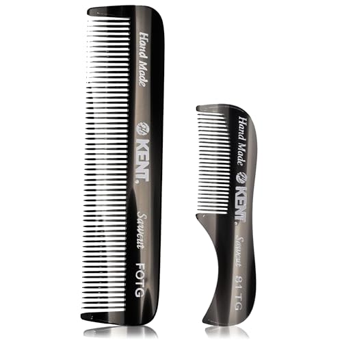 Kent 81T FOT Black Graphite Beard Pocket Comb Set for Men - Beard Kit for Travel and Home, Mustache Comb for Men, Mini Comb Beard Combs for Mens Grooming, Sawcut Hand polished Made in England - color: Graphite