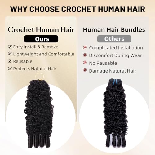 Feather Crochet Human Hair 18 Inch 3C4A Burmese Curly 15A 100% Human Hair Bundles 60g 45 Strands Pre-Separated Crochet Hair for Black Women Burmese Curly Invisible Crochet Hair Extensions - color: Burmese Curly Crochet Hair with Spiral End, size: 18 Inch