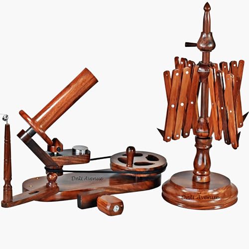 DnU Avenue Wooden Yarn Ball Winder Set with Yarn Swift and Bowl – Handcrafted Wood Wool Winder for Knitting Crochet – Premium Manual Yarn Winder for Home Use – Brown - color: Winder, Swift & Bowl