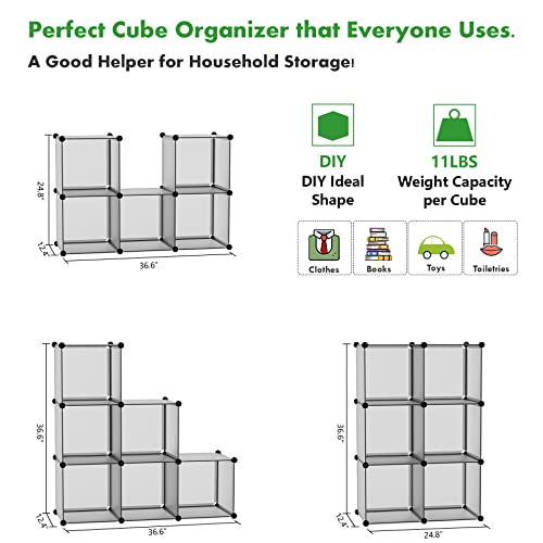 C&AHOME 6-Cube Storage Organizer Cube Shelf Closet Storage Bookcase, Grey | Stackable Cubby Storage, Bookshelf, Portable Plastic Storage Closet Organizer, DIY Modular Shelving Units for Home, Wardrobe - color: Grey