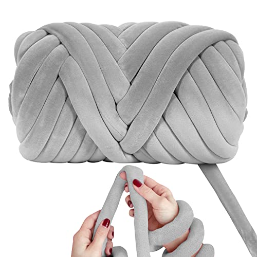 2.2 LBS of Super Soft Velvet Bulky Yarn for Hand Knitting Blanket, Pillows, Handbag, DIY, Grey, 36 Yards, Arm Knitting Yarn for Chunky Braided Knot Throw Blanket, Weave Craft Crochet - color: Grey (Velvet)