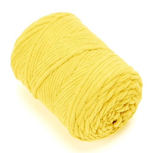 Chunky Chenille Yarn #6 Super Bulky Soft Fluffy Crochet | Easy care & beginner-friendly. Choose 0.66lb or 1.76lb. Perfect for blankets, hats, scarves, home decor. Machine washable. - color: Yellow, size: 0.66LB/215yds