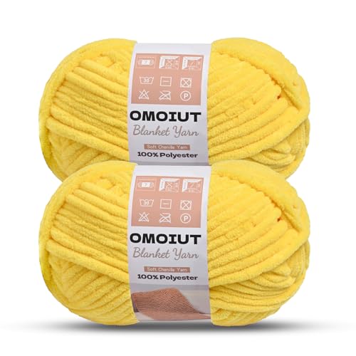 OMoiout Chunky Chenille Yarn for Crocheting, 2 Pack Soft Baby Blanket Yarn, #7 Super Bulky, Chunky Knit Blanket Crochet Yarn, 14 oz/218.7 yds Fluffy Velvet Amigurumi Yarn(2 Yellow) - color: [2 Yellow]