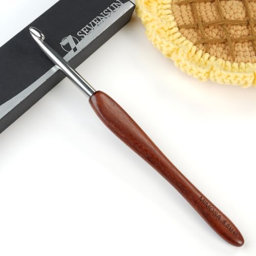 SEVENSUN Mimosa 6mm Single Crochet Hook, Available in 0.6mm-6.5mm, Ergonomic Hand Polished Stainless Steel Inline Pointy Wood Handle Crochet Hook for Arthritic Hands - size: 6.0mm(Size J)