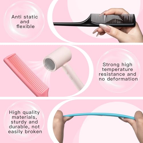 4 Pcs Rat Tail Comb Set for Women -Fine Tooth Styling comb with Pick, Anti-Static Heat Resistant Teasing Comb,Professional Hair Parting Tools for Smooth Detangling, Updos & Salon-Perfect Hairstyles. - color: Blue-Pink-Green-Purple