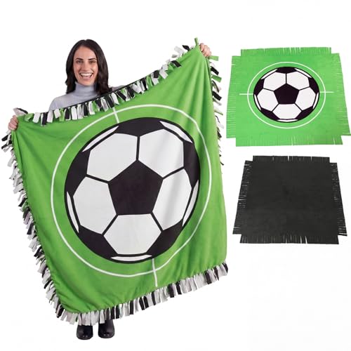 Chumia 2 Pcs/1 Set Soccer Tie Blanket Kit No Sew Fleece Blanket Kit | 57 x 57'' DIY Soccer Ball Throw Blanket with Pre Cut Black White Football Soft Blanket Gifts for Player Team Party Supplies - style: Soccer Black and White