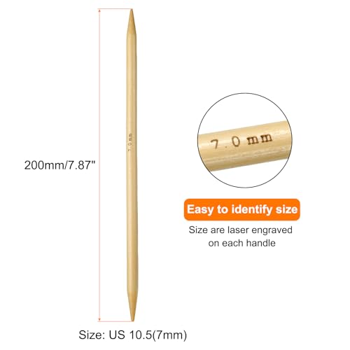 HARFINGTON 5Pcs Bamboo Knitting Needles Double Pointed US 10.5(7mm) 7.9 Inch(20cm) Straight for Handmade Creative DIY Knitting Craft Yarn, Yellow - color: Yellow, size: US 10.5(7mm)