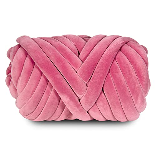 Super Soft Velvet Bulky Yarn, Dark Pink, 2.2 LBS, 36 Yards | Hand Knitting, Arm Knitting, For Blanket, Pillows, Handbag, Chunky Braided Knot Throw, Weave Craft Crochet - color: Dark Pink (Velvet)
