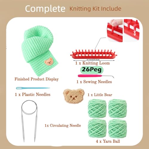 Yarniss Knitting Loom Kits，Knitting Scarf Kits with Green Yarn - color: Green