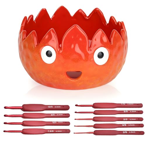 Flame Yarn Bowl with 9 Size Crochet Hooks