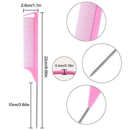 Patelai 30 Pcs Rat Tail Steel Combs Fine Tooth Bulk,Pink | Long Steel Pin Pintail Bulk for Salon Hair Stylists ,Hair Teasing Fine Tooth Comb for Women,Teasing Detangling Tools - color: Pink