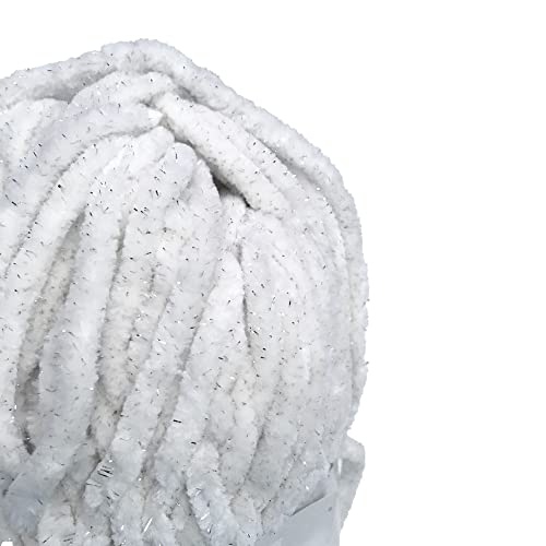 TROYARN Velvet Star (3- Skeins Pack) Silvery Glitter Chenille Baby Blanket Yarn Amigurumi Yarn for Crocheting and Knitting Super Bulky 3x100 gr (3x120 yds) (10401 - White, 3 Skein) - color: 10401 - White, size: 3 Skein