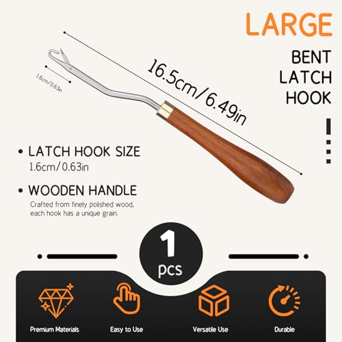 Giwrmu Latch Hook Tool, Large Bent Latch Hooks, Rug Hook (Type 2) | Wooden Bent Latch Hooks, Crochet Needle for Crochet Rug, Micro Braids, Hair Extension, Carpet Crafts - color: Type 2, size: Large Bent Hook