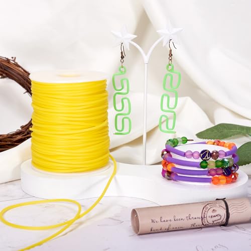 Beadthoven 2mm Hollow Pipe Rubber Tube Cords, 54.68Yards Barber Cord for Knitting Stitch Holder, Tubing Rubber Cord with Spool for Bracelet Jewelry Making DIY Crafts 1mm Hole - Gold - color: Gold, size: 2mm