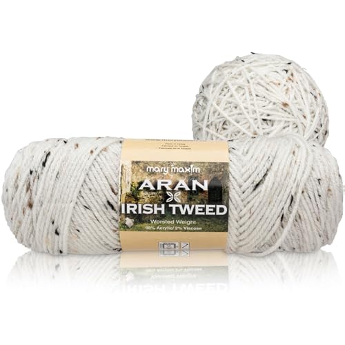 Mary Maxim Aran Irish Tweed Yarn 98% Acrylic 2% Viscose, 205 Yards | Aran Yarn, 4 Medium Worsted Weight, Knitting and Crochet Yarn, Clothing Blankets and Afghans, Multipurpose, Country Style - color: IRISH TWEED YARN