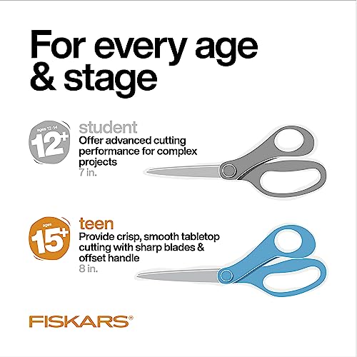 Fiskars 8" Teen Scissors, For Kids Ages 15+, Back to School Supplies, Blue | Scissors with Precise Blades for School or Crafting, Ergonomic Handles Designed for Teens, Back to School Supplies - style: Blue