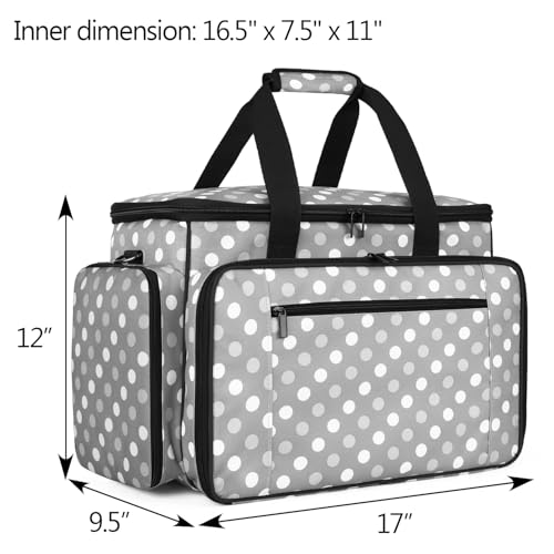 LUXJA Sewing Machine Case with Removable Padding Pad, Gray Dots | Travel Case for Most Standard Sewing Machines & Accessories, Bag Only - color: Gray Dots, style: Sewing Machine Bag