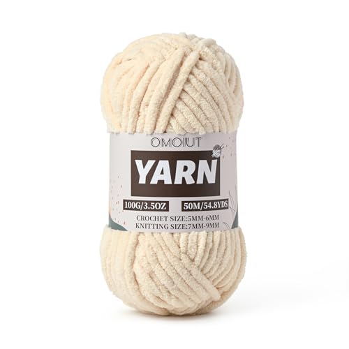Fluffy Chunky Chenille Crochet Yarn, Baby Yarn for Crocheting Soft Blanket, Bulky Velvet Yarn(100g/54.8yds), Plush Amigurumi Yarn for Knitting Crafts, Scarves, Puzzle (Beige) - color: Beige