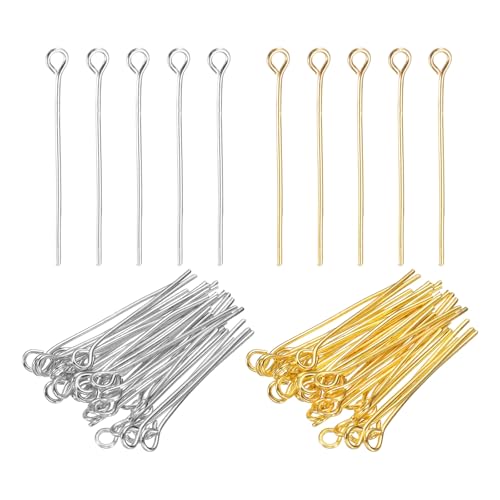 PATIKIL 1.2 Inch Eye Pins, Jewelry Making Headpins Straight Pins Findings Bendable for DIY Craft Bracelet Necklace Earring Pendant Making Supplies-400Pcs(Silver Gold) - color: Silver Gold, size: 1.2 Inch
