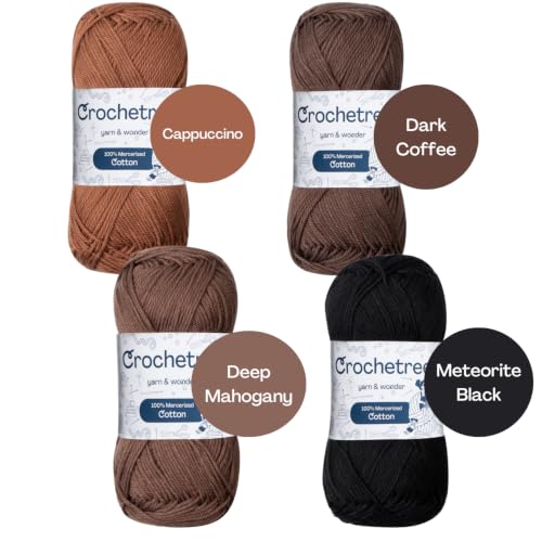 Premium Mercerized Cotton Yarn for Crochet & Knitting – Fingering Weight 4-Ply, 50g (1.76 oz) / 125 m (136 yds), High-Gloss, Anti-Splitting, Fade-Resistant Cotton (Coffee Specials) - color: Coffee Specials