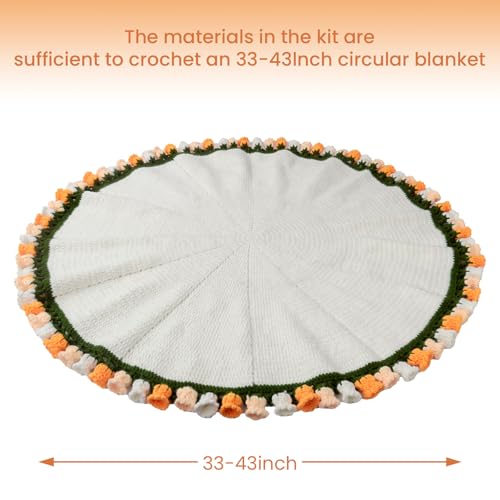 THMINS Beginner Crochet Kit – DIY Floral Blanket with Hook, Pattern & Step-by-Step Video Tutorial, Easy Craft Gift for Women, Christmas/Birthday (LightYellow)