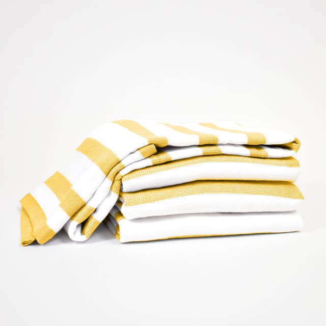 Realm 17" x 27" 100% Cotton Kitchen Towel (4 Pack) | Stripe Pattern Ochri Yellow | Soft, Plush & Absorbent with Solid White Backing - color: Ochri, style: Stripe Kitchen Towel