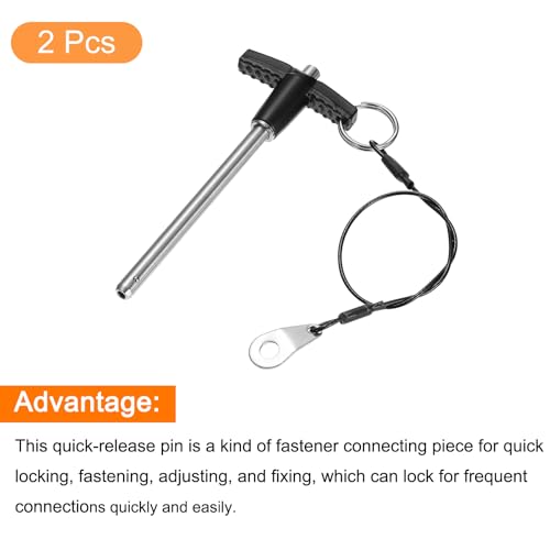 uxcell 2Pcs T Handle Lock Pins, 6mm x 70mm Usage Length Stainless Steel Push-Button Quick Release Pin - size: 6mm x 70mm