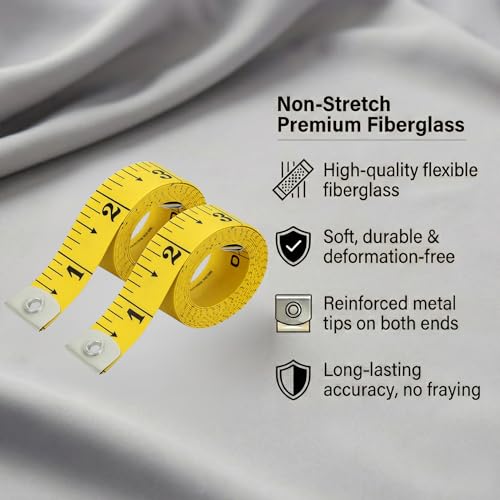 Soft Measuring Tape 2 Pack – 60 Inch / 150 cm Dual-Sided Body Tape Measure for Sewing, Tailoring, Weight Loss & Body Measurement – Flexible Inch & cm (Yellow) - color: Yellow / 2 Pack
