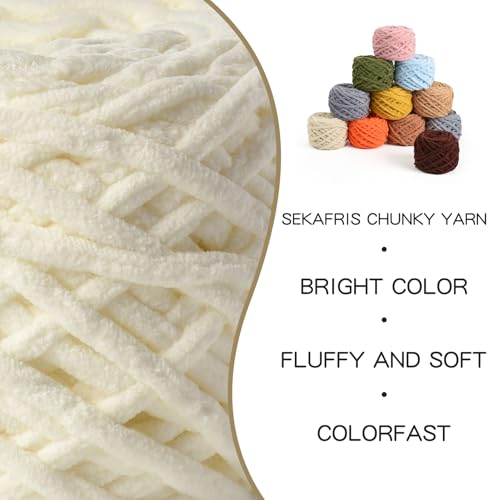 Fluffy Chenille Chunky Yarn for Crocheting 100g(65.6yd) - Baby Yarn for Crocheting Soft - Velvet Yarn for Crochet Blanket - Amigurumi Crochet Yarns（Milky White） - color: Milky White
