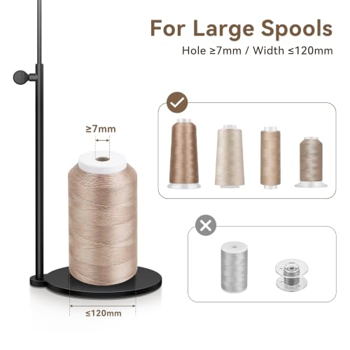 11.22"-18.31" Adjustable Cone Thread Holder for Sewing Machine, Matte Black | Heavy Metal Base, For Large Cones, Embroidery Serger or Quilting