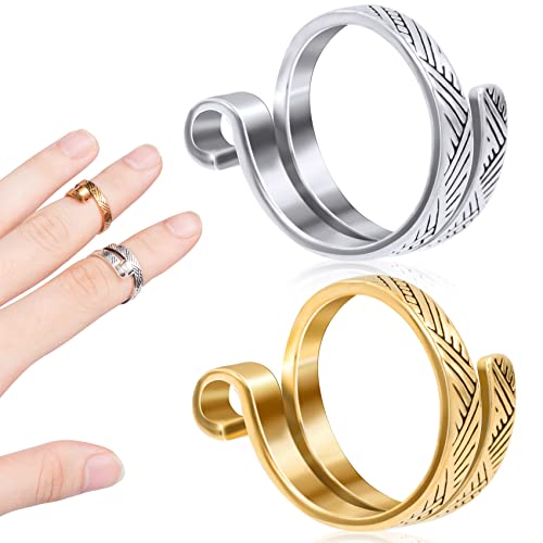 ANCIRS 2 Pack Knitting Crochet Loop Ring for Fingers, Adjustable Crochet Tension Ring, Metal Open Yarn Guide Finger Holders, Knitting Thimbles for Crochet- Gold & Silver - color: 1 Gold+1 Silver