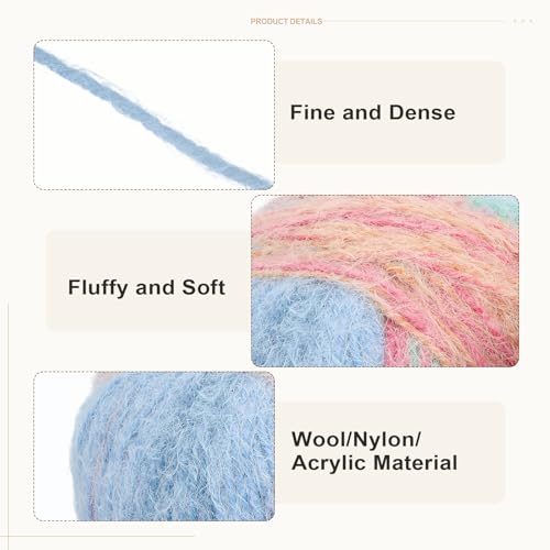 PATIKIL Wool Acrylic Blend Long Pile Yarn 2 Skeins Mohair Yarn Lace Weight for Crocheting Knitting Gloves Hats Socks Scarves, Blue Green Pink Orange - color: Blue Green Pink Orange