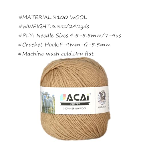 Facai Merino Wool Yarn Sock Yarn - 100% Pure Merino Wool Roving for Knitting, 1-Ball Set, 3.5oz (240 Yards), Worsted Weight (1, Beige Latte) - color: Beige Latte