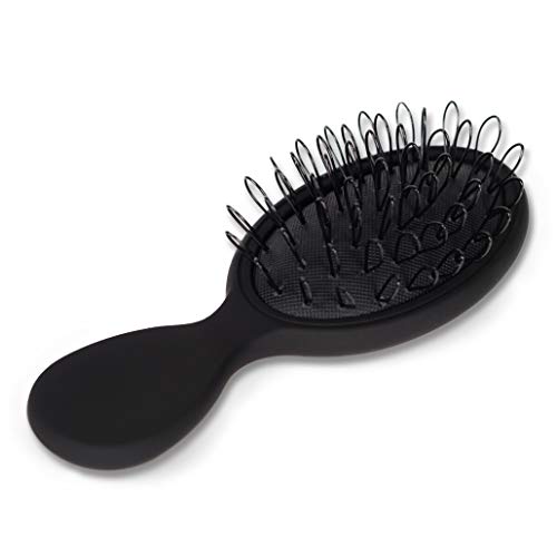 The Hair Shop Mini Black Loop Brush - Salon Professional Grade with Matted Black & Ergonomic Travel Size Design- Small & Safe Detangler Tool for 100% Remy Human and Synthetic Hair Extensions and Wigs - color: black