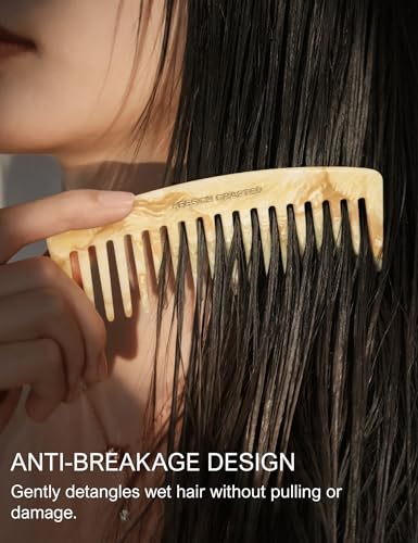 Heesch Wide Tooth Comb for Curls, Wet, Thick Hair Set of 2, Large 7-inch Hair Comb and Small 5-inch Travel Comb for Women, Detangling Comb for Curly Hair Made from Cellulose Acetate, Ivory Marble - color: Ivory Marble