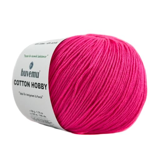 Cotton Hobby Yarn for Amigurumi Crochet & Knitting (Fuchsia) | 1.76 oz (50g) / 180 yds, 60% Cotton 40% Acrylic Blend Yarn, Soft Lightweight Baby Yarn, Punch Needle Projects - color: Fuchsia, size: 1 BALL